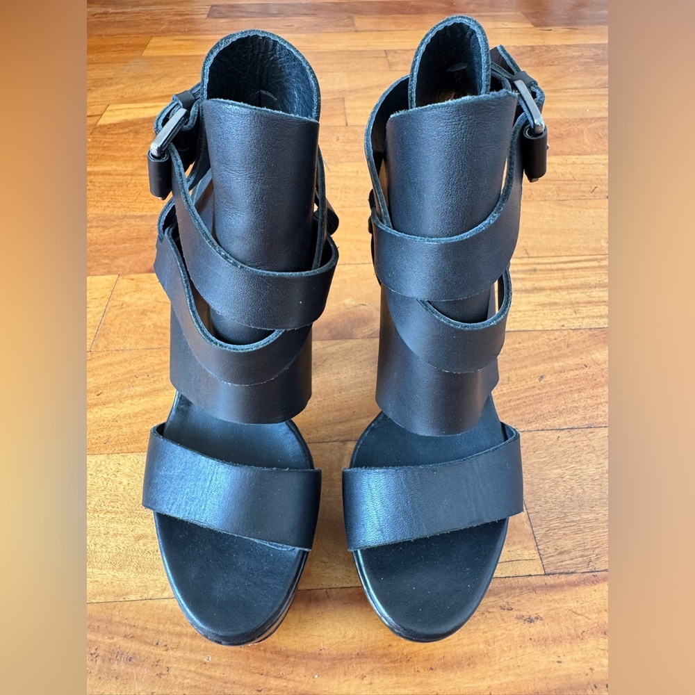 Surface To Air strappy black leather sandals 38